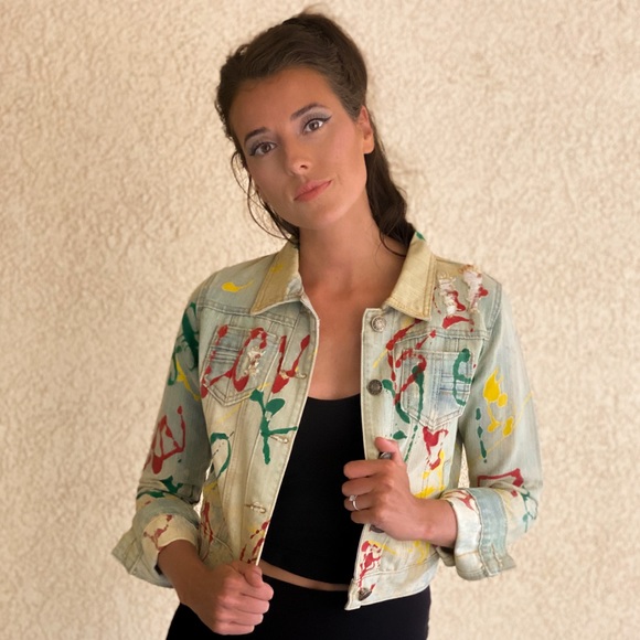 Navie Paint Style Button Up Jean Jacket - Picture 3 of 12